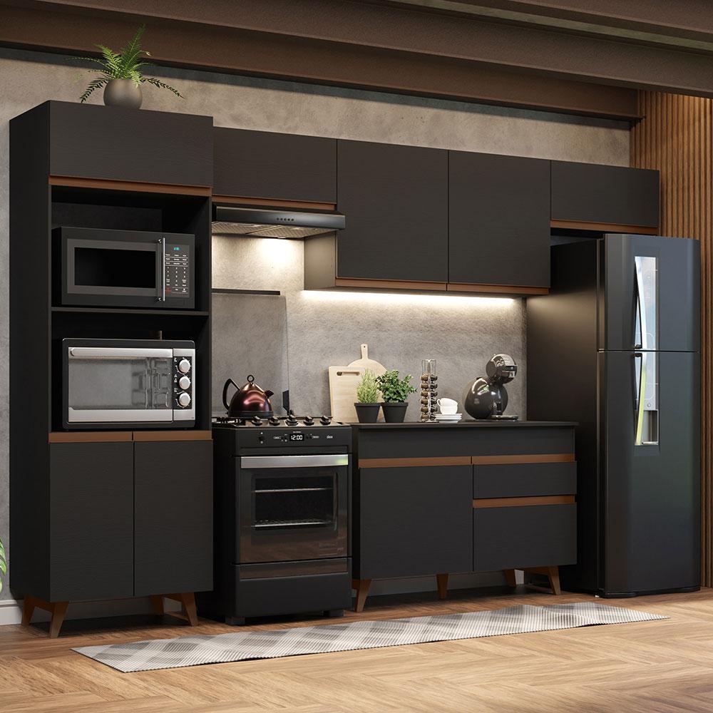 Armário de Cozinha Completa 5 peças com Leds MP2033 Veneza Up Multimóveis  Preta