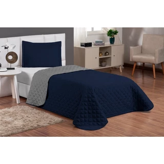 Kit Colcha Cobre Leito Infantil Menino Solteiro Com Viés 2 Peças Dupla Face azul