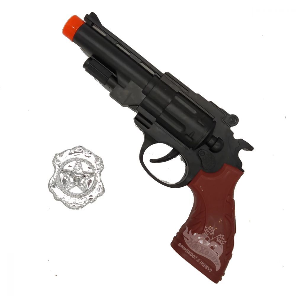 Revolver de Brinquedo Pistola Grande com Distintivo Cromado