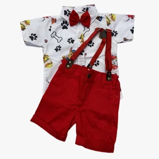 roupa PATRULHA temática festa menino infantil conjunto Camisa Gravata Bermuda e Suspensório