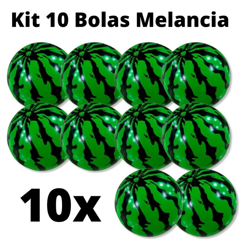 Kit 10 Bola Melancia de Vinil 25cm para Decoração, Festas e Eventos