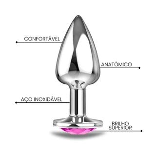 Plug Anal em Aço Inoxidável com Joia Brilhante Tamanho P