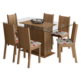 Conjunto Sala de Jantar Molly Madesa Mesa Tampo de Vidro com 6 Cadeiras