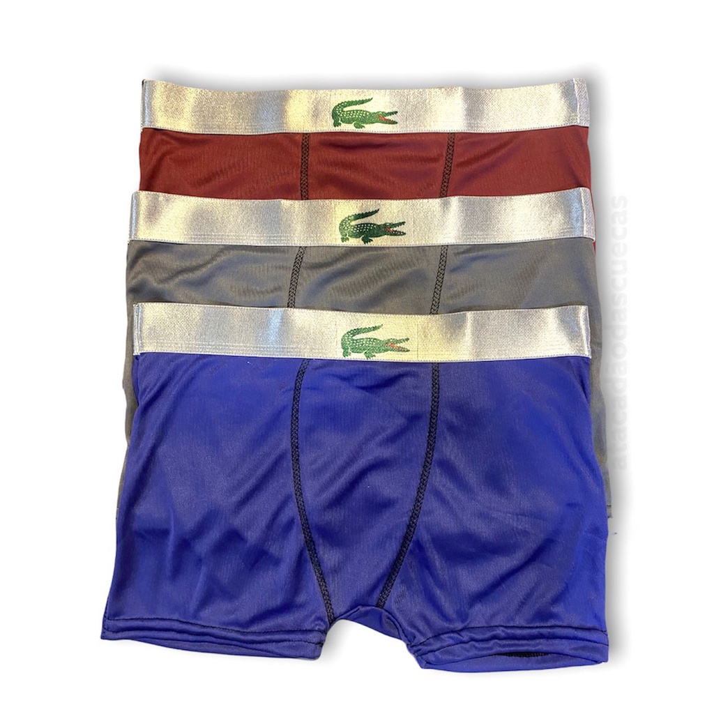 Kit 3 Cuecas Boxer Lisas Masculina Microfibra Adulto Grife Lacoste Logo ...