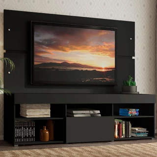 Rack com Painel Sobreposto para TV até 65 Polegadas Madesa Everest - Preto
