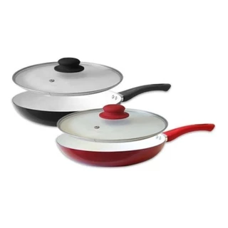 Frigideira de Aluminio Antiaderente 24cm c/Tampa de Vidro