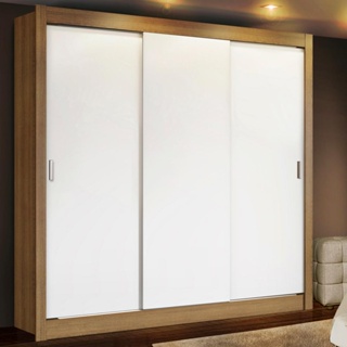 Guarda Roupa Casal Madesa Lyon Plus 3 Portas de Correr 4 Gavetas - Rustic/Branco