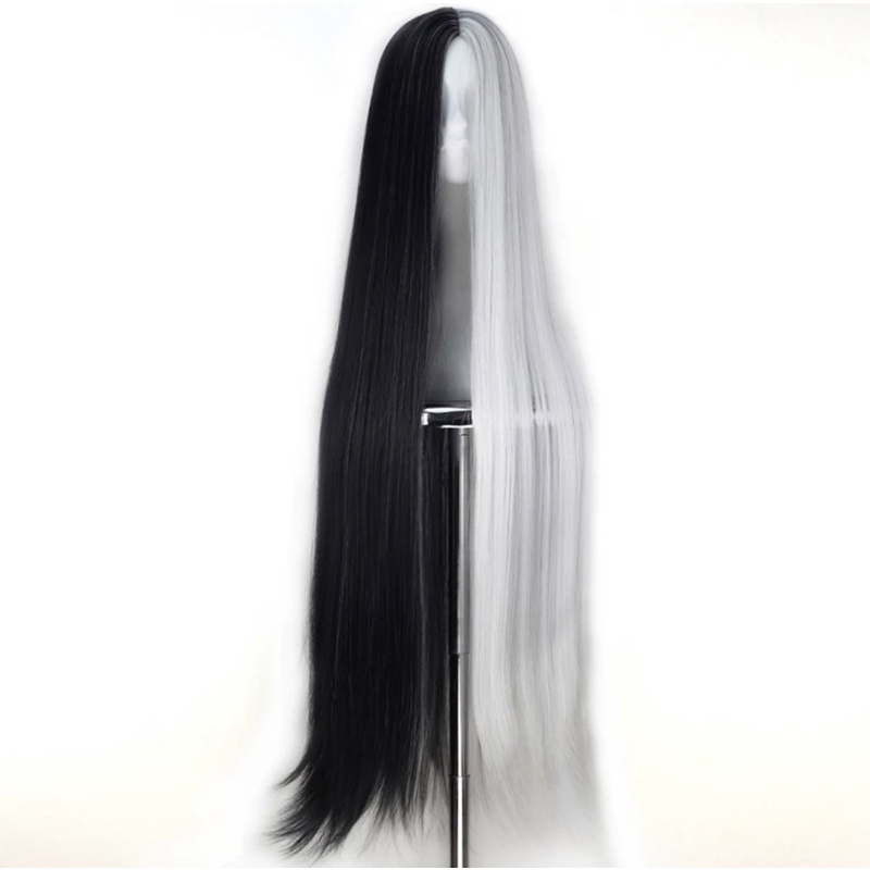 Peruca Wig 1 Metro 100cm Cruella Preta e Branca fibra orgânica | Shopee ...