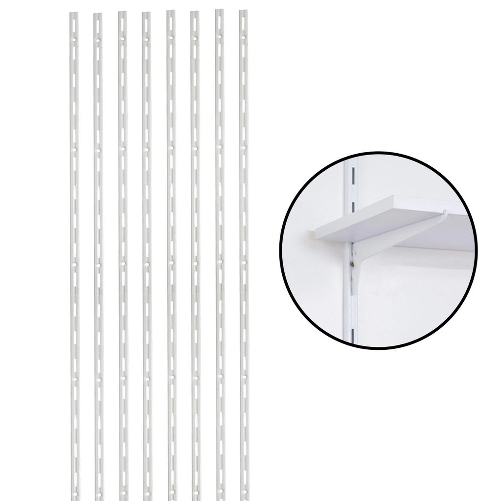 Kit 8 Trilhos Cremalheira 1 metro para Prateleira Branco