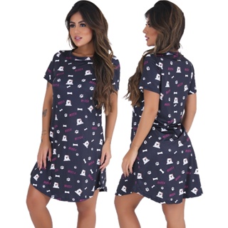 Moda Feminina Vestido de dormir Sublimado Vestidinho de Dormir Linha Noite