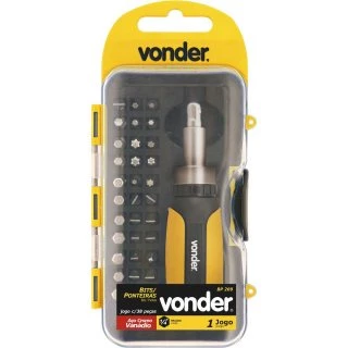 Jogo de bits/ponteiras com 38 peças, encaixe sextavado 1/4", BP 209, VONDER