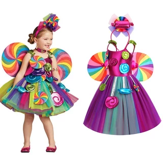Fantasias Doces Para Meninas Carnaval Frock Aniversário Arco-Íris Tutu Vestido Crianças Roupas De