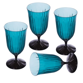 Conjunto 4 Taças de Água Plasútil 380 ml Lapidada Azul
