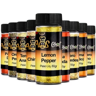 Kit 10 Temperos no Pote Até 130gr Chimichurri Lemon Pepper Cúrcuma Baiano Páprica Defumada LosChef