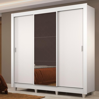 Guarda Roupa Casal Madesa Lyon Plus 3 Portas de Correr com Espelho 4 Gavetas com Pés