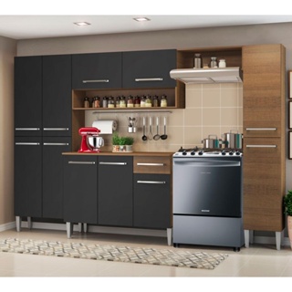 Armário de Cozinha Completa Madesa Emilly Hit com Balcão 11 Portas 1 Gaveta - Rustic/Preto