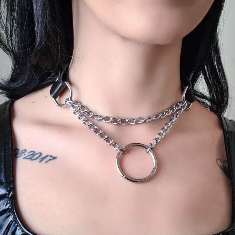 Choker colar coleira gargantilha argola correntes unissex goth rock punk alternative e-girl emo couro sintético