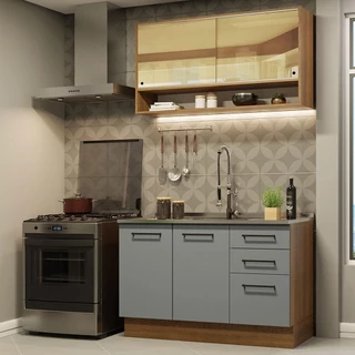Armário de Cozinha Compacta 120cm Rustic/Cinza Agata Madesa 02 em Oferta na Shopee