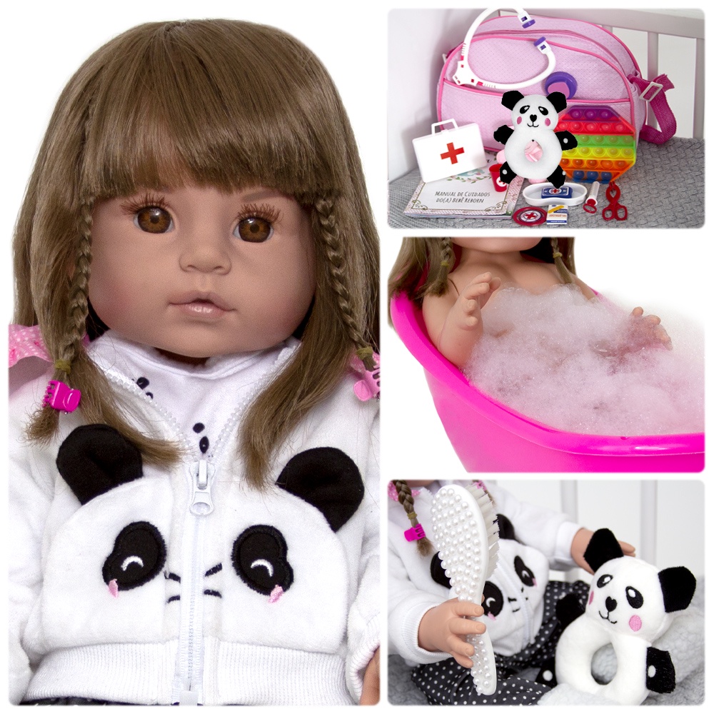 Boneca Bebê Reborn Girafinha Vinil Silicone NPK + acessórios