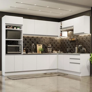 Cozinha Completa de Canto Madesa Glamy 479001 com Armário e Balcão (Sem Tampo e Pia) - Branco em Oferta na Shopee