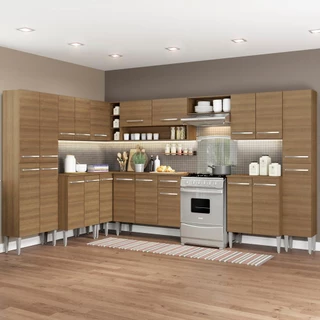 Cozinha Completa de Canto Reto Madesa Emilly Big com Armário e Balcão 21 Portas 1 Gaveta - Rustic em Oferta na Shopee