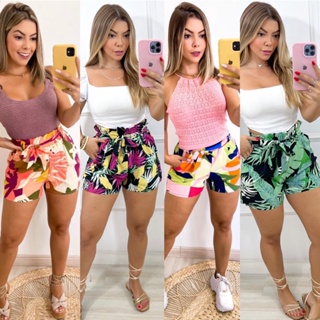 Short estampada verão feminina crepinho com elastano feminino /W81743