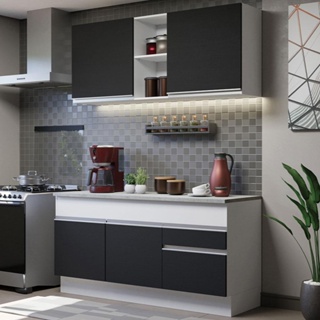 Armário de Cozinha Compacta 150cm Branco/Preto Glamy Madesa 01