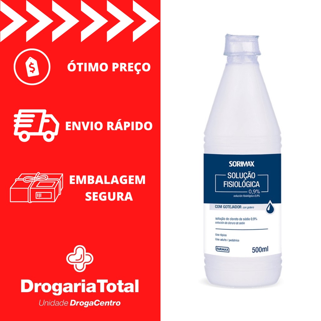 Solução Fisiológica 9mg/ml (0,9%) Rioquímica 500ml - Drogaria Sao Paulo