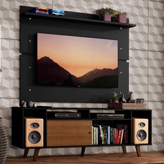Rack Madesa Cancun com Pés e Painel para TV até 65 Polegadas - Rustic/Preto D8D8