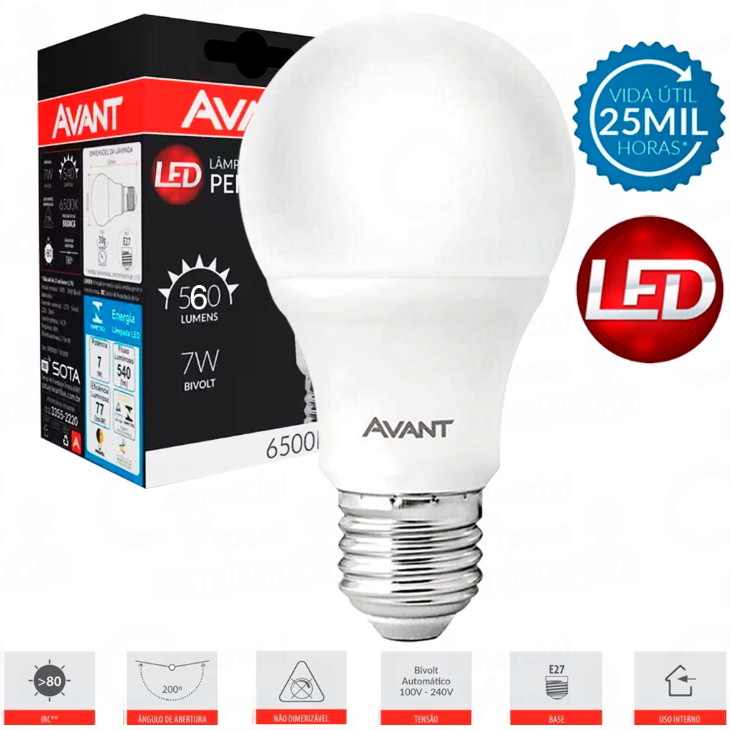 Lâmpada De Led Luz Branca Grande Bivolt 7W E27 6500K Para Iluminação ...