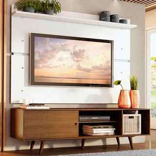 Rack Madesa Dubai e Painel para TV até 65 Polegadas com Pés - Rustic/Branco 5Z9B em Oferta na Shopee