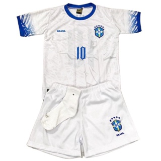 Conjunto Infantil Seleção Brasileira Camisa Azul Short Branco Meia Branca  Camisa 10 Super Oferta