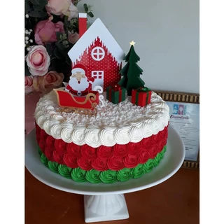 Topo Topper de Bolo Feliz Natal casa NoelPersonalizado Já no palito