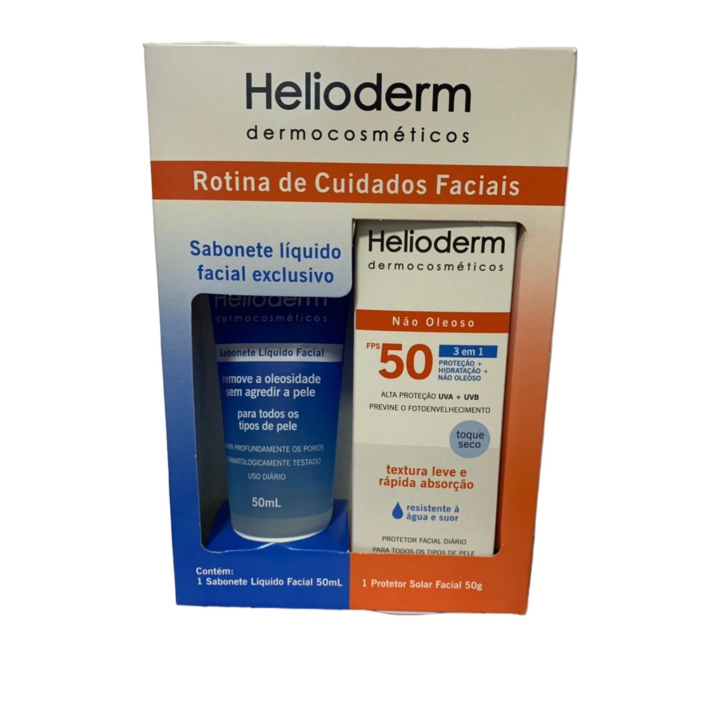 KIT HELIODERM PROTETOR FACIAL FPS 50 50G + SABONETE LÍQUIDO FACIAL 50ML