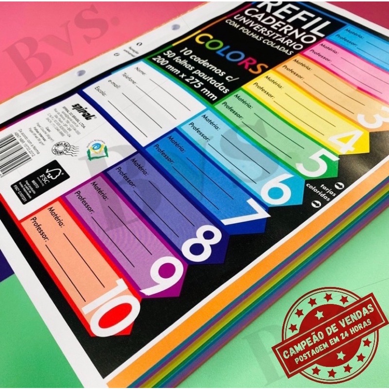 Caderno universitário com 500 folhas coloridas 4 furos pra fichário (Cod 01)