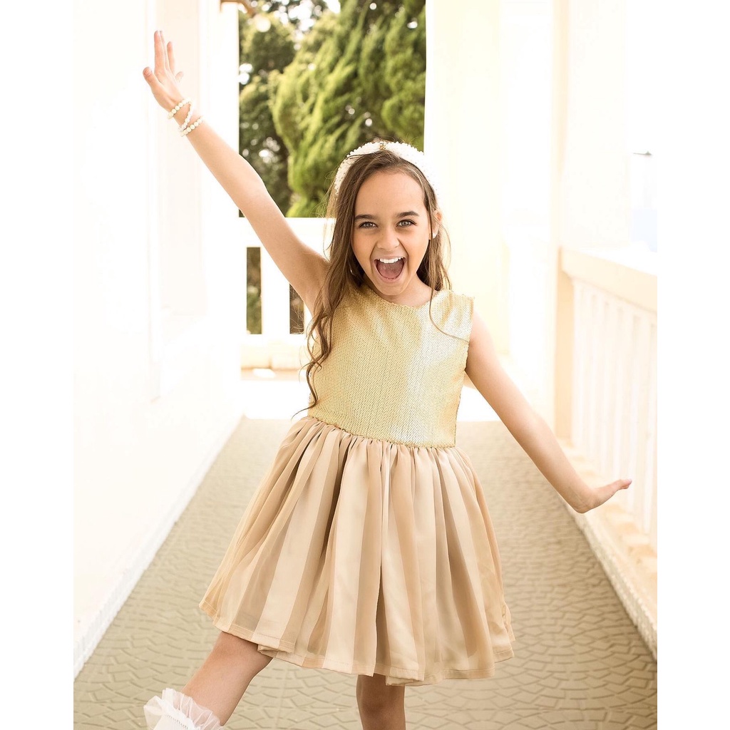 Vestido infantil sale dourado