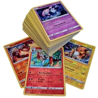 Lote 100 Cartas de Pokémon + 2 Carta Brilhante+Moeda