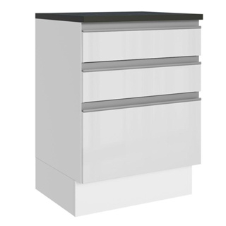 Balcão Madesa Acordes 100% MDF 60 cm 3 Gavetas - Frentes Branco Brilho