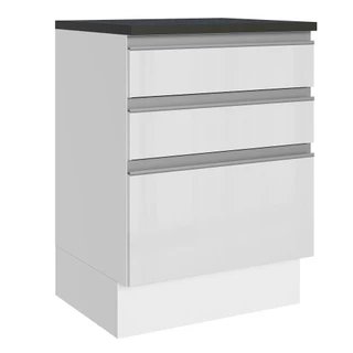 Balcão Madesa Acordes 100% MDF 60 cm 3 Gavetas - Frentes Branco Brilho