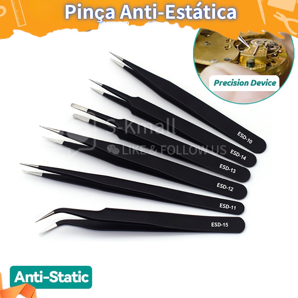 Pinça Anti-Estática De Aço Inoxidável ESD Manutenção De Precisão ...