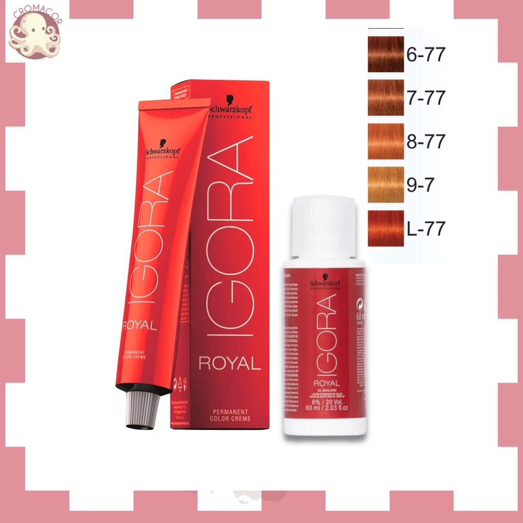 Kit Schwarzkopf Igora Royal HD 7.77, Mix 0.77 e Água Oxigenada 20vol