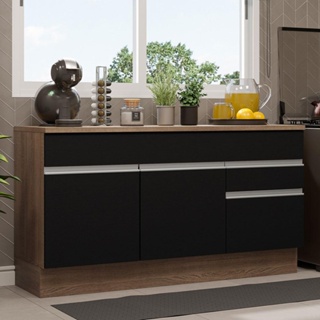 Balcão Gabinete de Pia Madesa Glamy 150 cm 2 Gavetas 2 Portas (Com Tampo) - Rustic/Preto