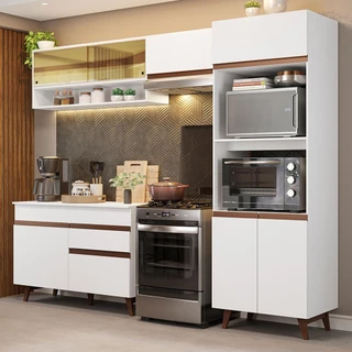 Armário de Cozinha Completa 260cm Branco Reims Madesa 12 em Oferta na Shopee