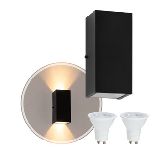 Arandela Duplo Facho Longo Preta + 2 Lâmpada Led Gu10 6w 3000K ST187