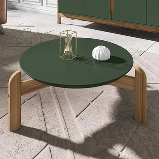 Mesa de Centro Sala Lizz Redonda com Pés em Madeira Maciça