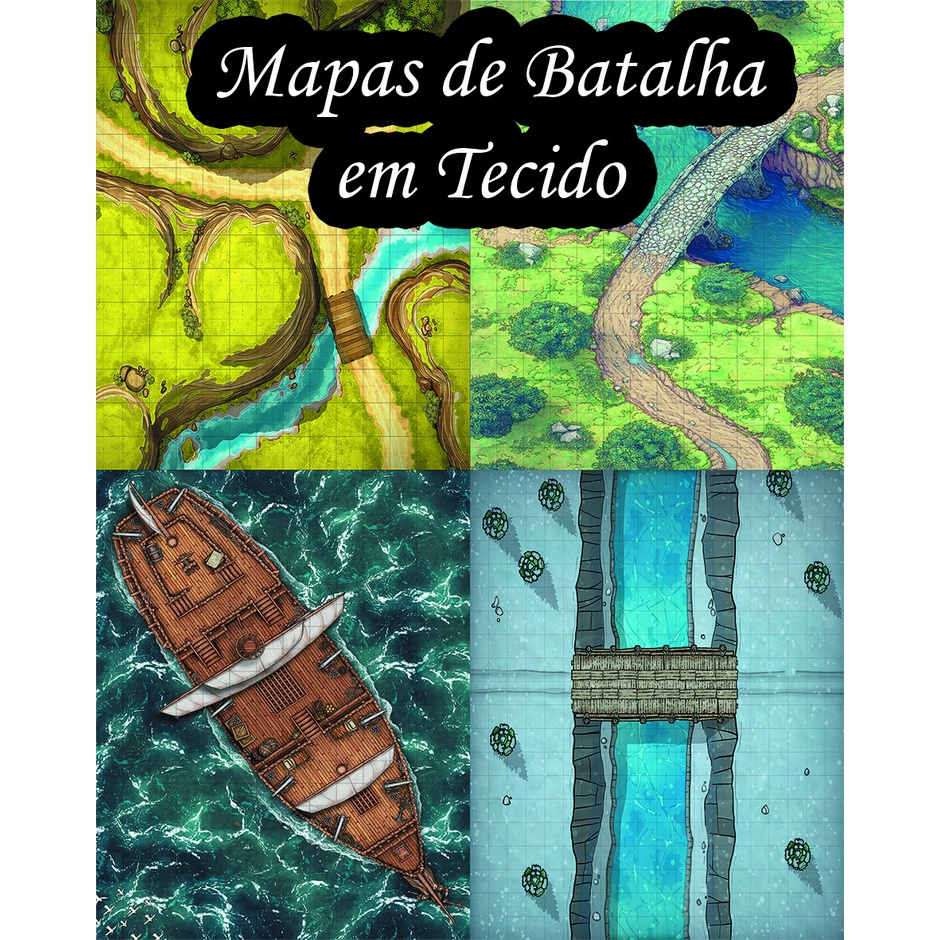06 Mapa de batalha em tecido (45cm x 40cm) Grid playmat RPG Dungeons and Dragons