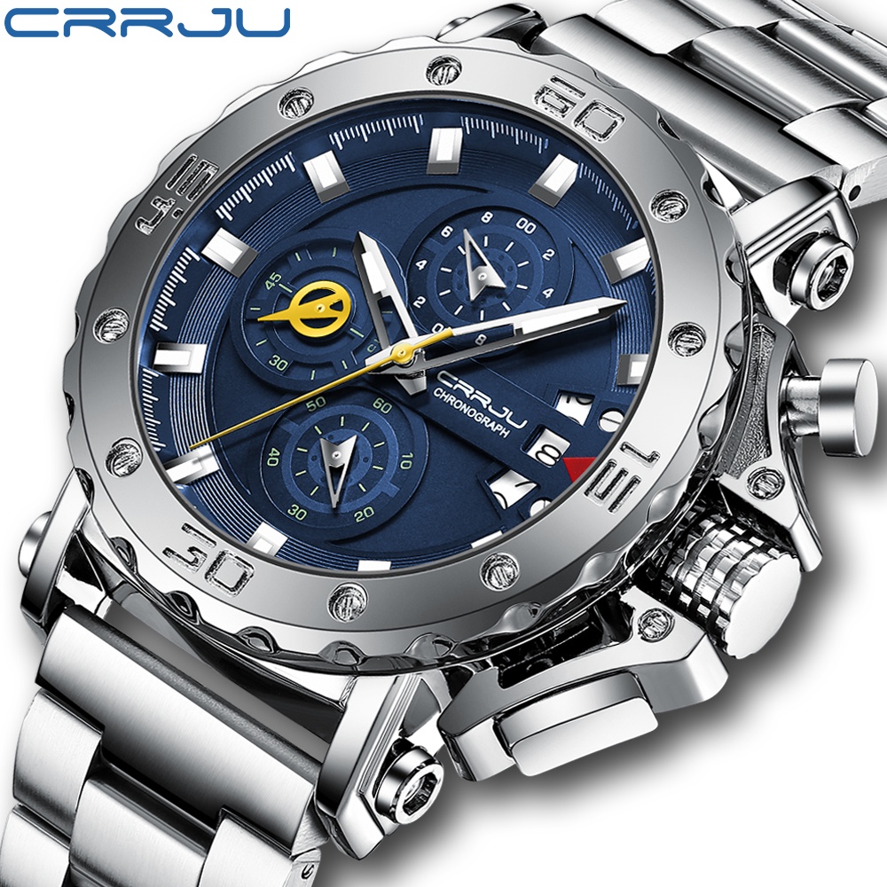 CRRJU Relógio Masculino Marca Original Aço Inoxidável Multifuncional Apontador Luminoso Moda Esporte Militar Impermeável 2294 X