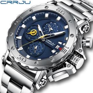 CRRJU Relógio Masculino Marca Original Aço Inoxidável Multifuncional Apontador Luminoso Moda Esporte Militar Impermeável 2294 X