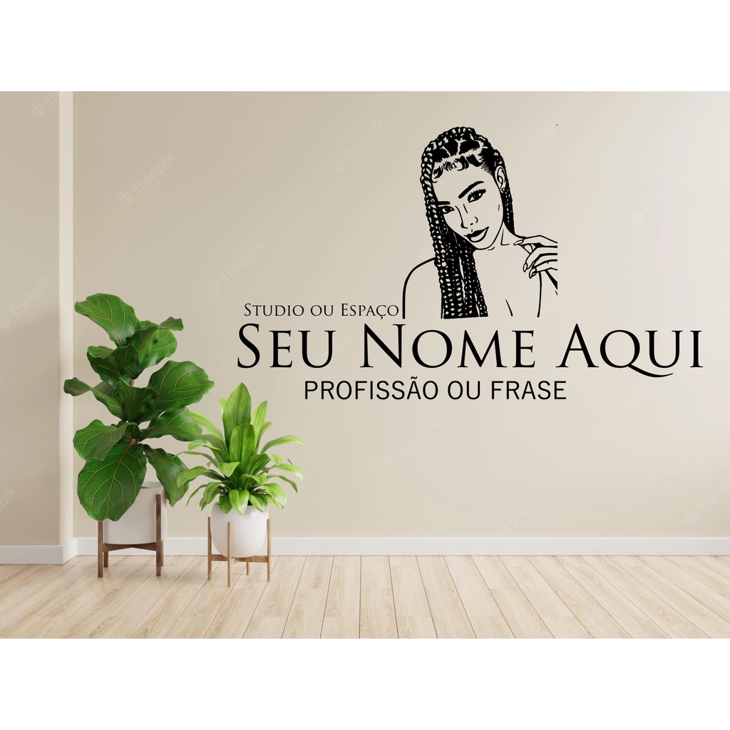 Adesivo De Parede Decorativo Salão De Beleza Logo Trança Trancista Nome  PERSONALIZADO