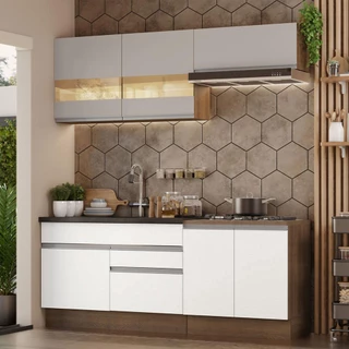 Armário de Cozinha Compacta 200cm Rustic/Branco/Crema Glamy Madesa 07 em Oferta na Shopee